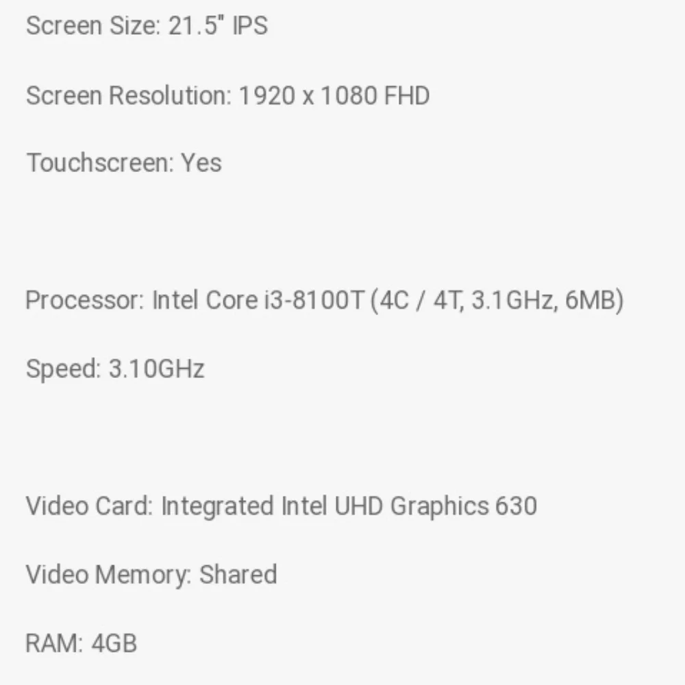 White HP All-in-one 22-c0xx Intel CORE i3 Touch Screen 8th Gen Desk Top